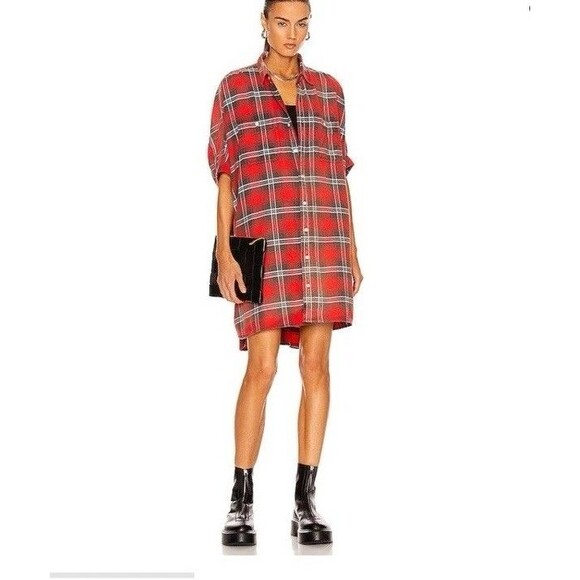 R13 plaid oversized boxy shirtdress M - Picture 1 of 5